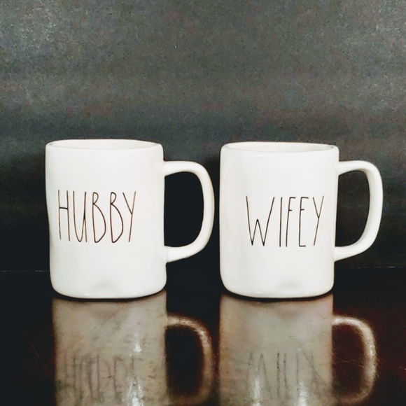Rae Dunn Other - Rae Dunn | Stem Print HUBBY and WIFEY Mug Set